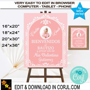 Mexican Cielito Lindo Pink Photo Welcome Sign, Talavera, Editable, Printable, Edit and Download in Corjl, 4 sizes
