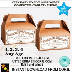 Labels verjaardagscadeau Mexicaans thema, Barro Talavera Cielito Lindo, afdrukbaar, geveldoos, 6 x 3,5 inch, bewerken en downloaden in Corjl, elke leeftijd