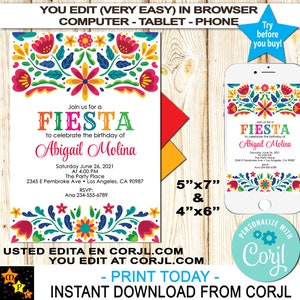 Fiesta  Birthday Invitation, Mexican Theme, Any Age, Instant Download, Edit in Corjl, Printable, W212