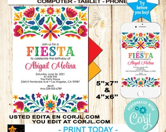 Fiesta  Birthday Invitation, Mexican Theme, Any Age, Instant Download, Edit in Corjl, Printable, W212