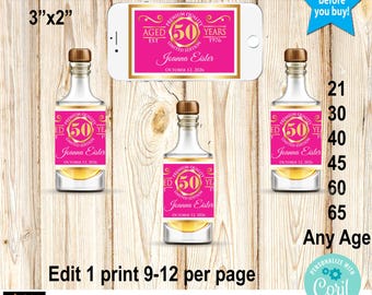Personalized Birthday Mini Liquor Bottle Labels Editable Printable (Instant Download)