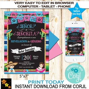 Spanish Gender Reveal, Señor o Señorita, Mexican Style Gender Reveal, Printable, Boy or Girl, Instant Download, Edit in Corjl SP402
