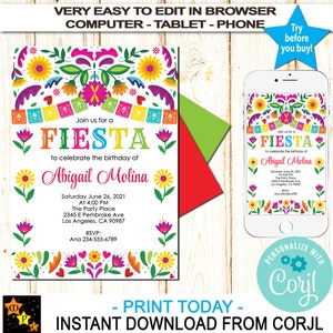 Fiesta  Birthday Invitation, Mexican Theme, Any Age, Instant Download, Edit in Corjl, Printable, W213