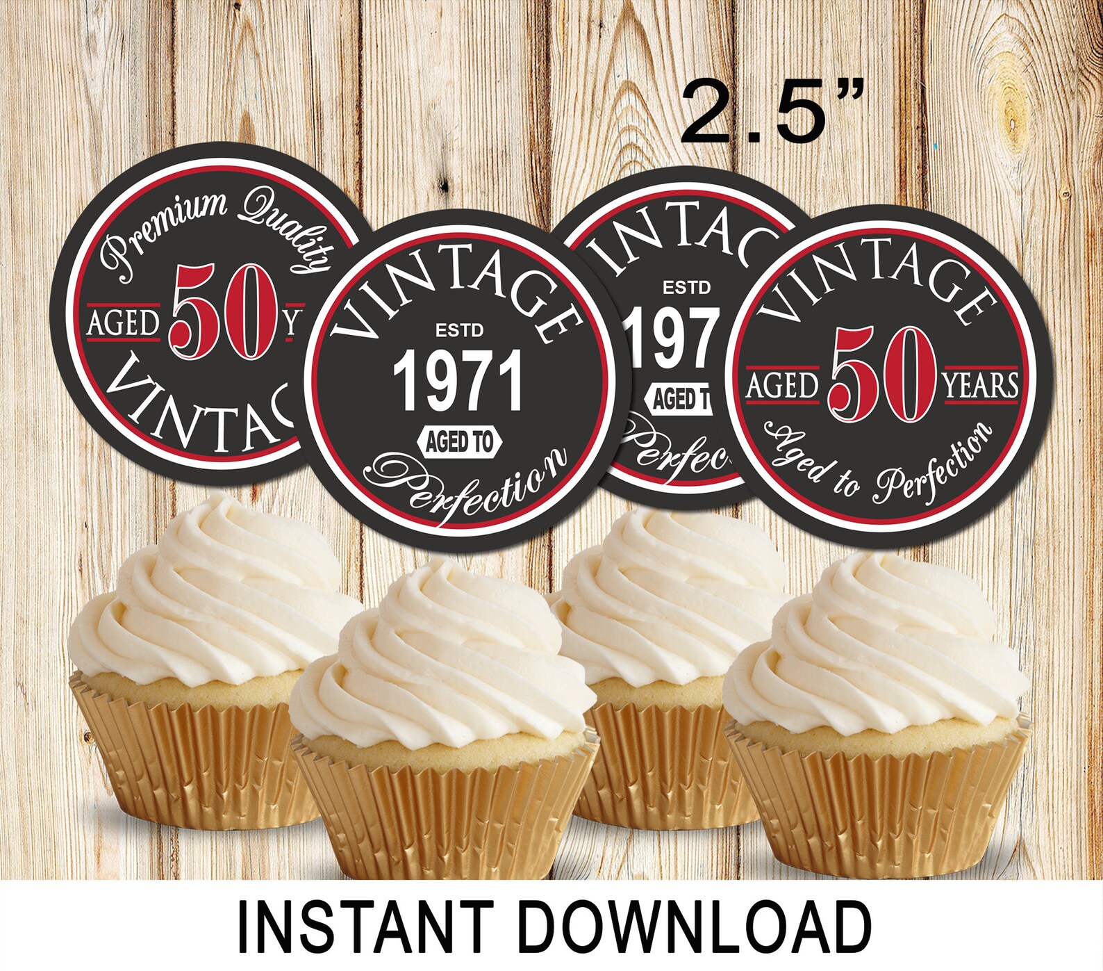50th Birthday Cupcake Toppers Aged to Perfection Vintage Etsy