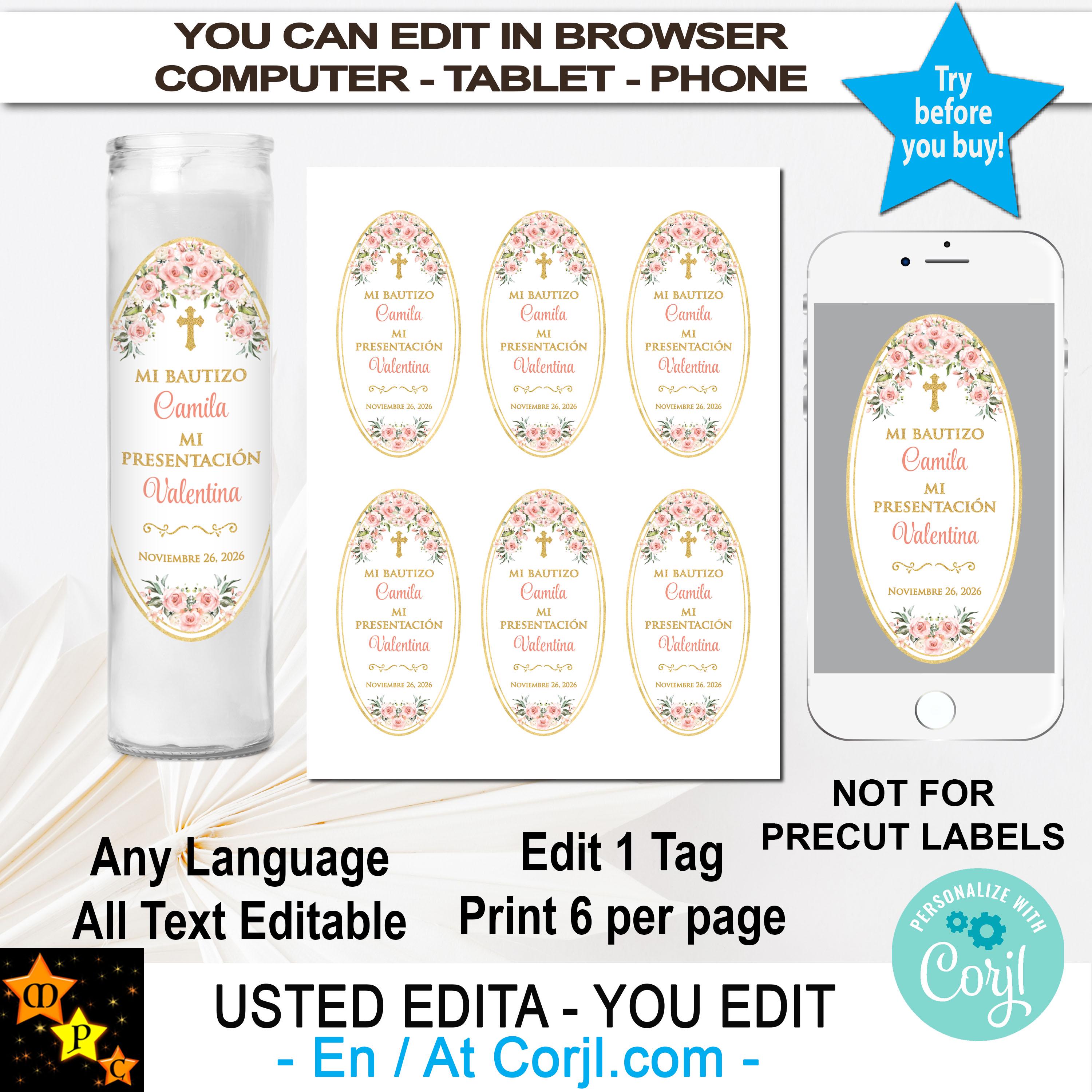 Pray Label Printable Baptism Presentation Prayer Candle Labels, Printable (corjl Editable ...