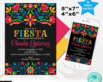 Spanish Fiesta  Birthday Invitation, Mexican Theme, Printable, Any Age, Background can be changed, Edit and Download in Corjl, CB212
