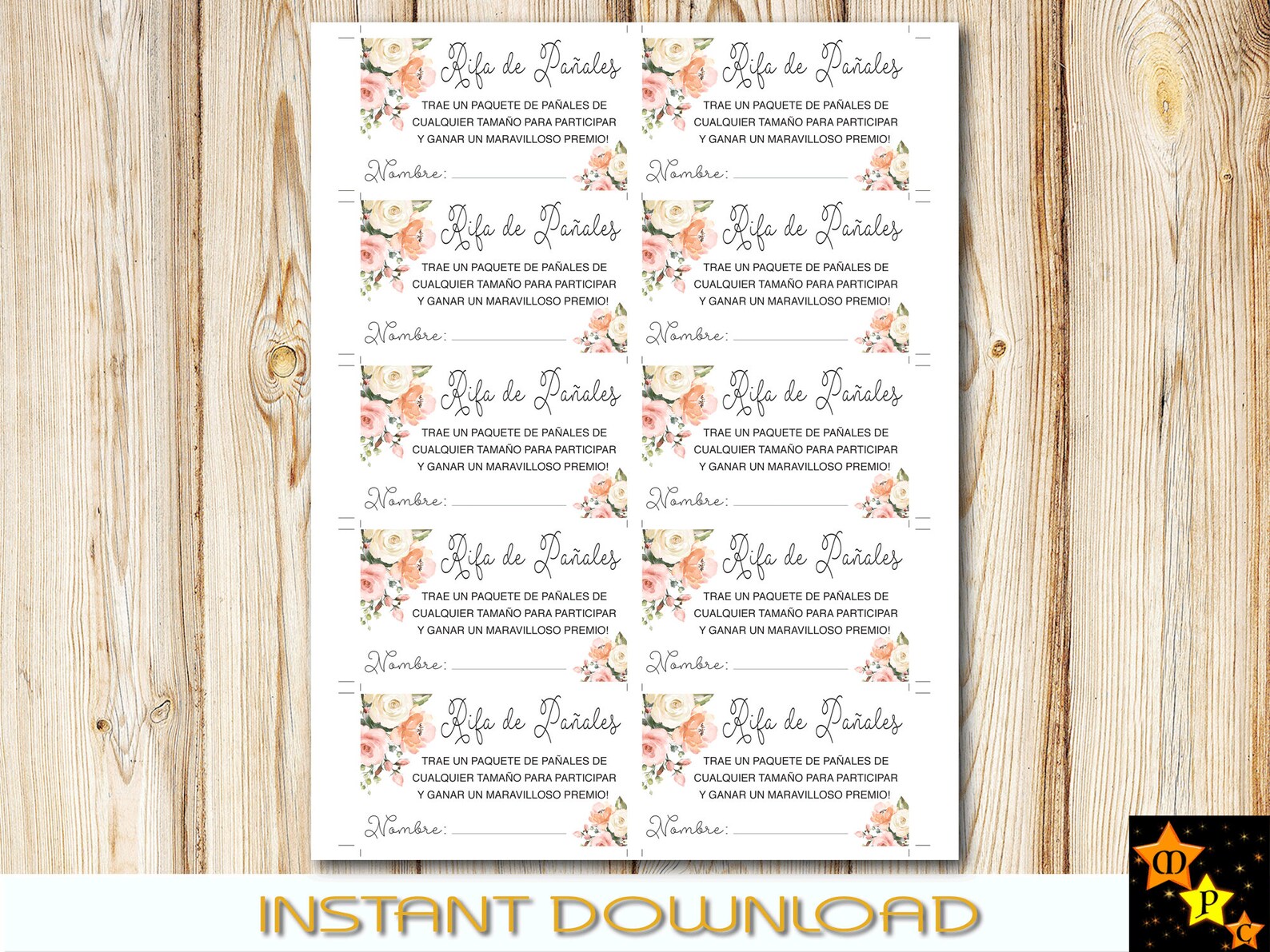 Spanish Diaper Raffle Tickets Baby Shower Girl Blush Pink Etsy