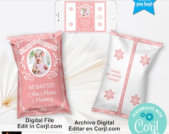 Mi Bautizo Chip Bag, Photo, Pink Talavera, Corjl Edit (Digital Download)