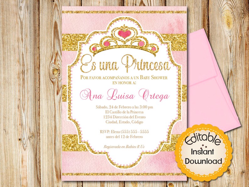 SPANISH Baby Shower Invitation Girl Pink Watercolor and Etsy
