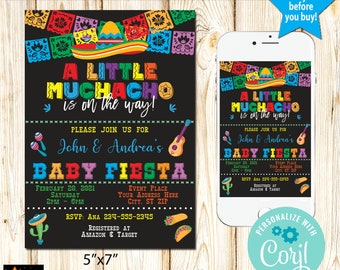 A Little Muchacho, Fiesta Baby Shower, Muchacho, Boy, Baby Fiesta Invitation, Instant Download from Corjl, Edit in Corjl, Printable, 5x7