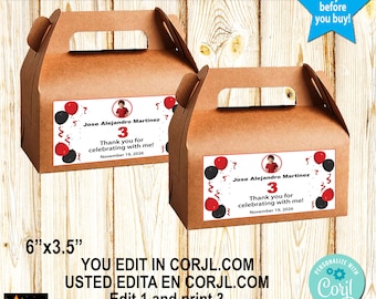 3rd Birthday Photo Candy Gift Box Labels, Red Black English (Printable, Edit in Corjl)
