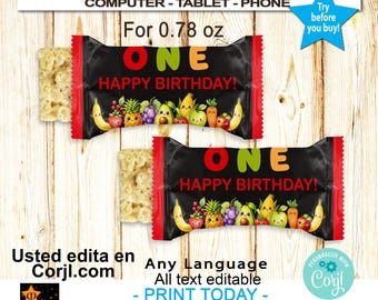 Dancing Fruit Rice Treat Wrapper for 0.78 oz, Editable in Corjl, Printable, Instant Download