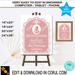 Mexican Cielito Lindo Photo Dusty Rose White Welcome Sign, Talavera, Editable, Printable, Edit and Download in Corjl, 4 sizes