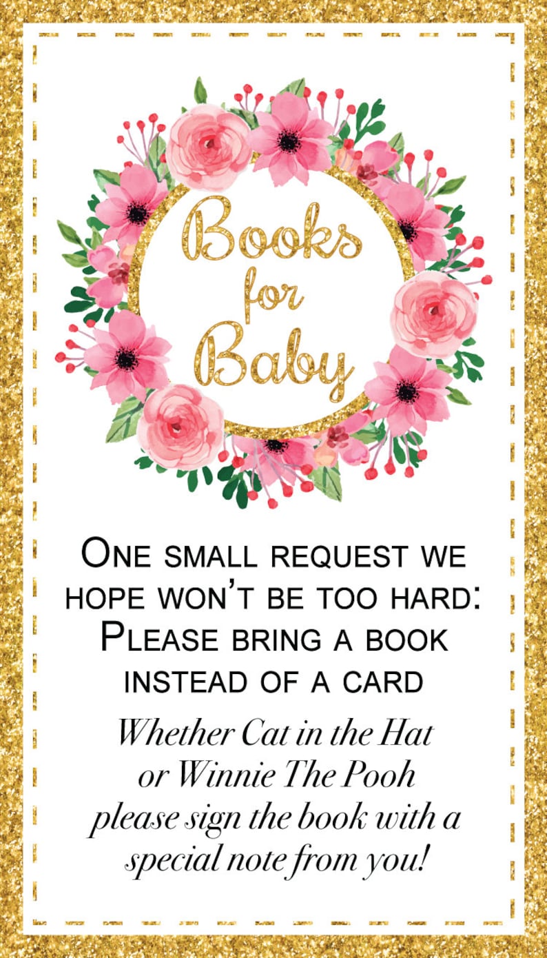 Floral Pink and Gold Glitter Shabby Chic DIY Instant Download Bring a Book Request Crown Flowers Flowers 2x3.5 Printable