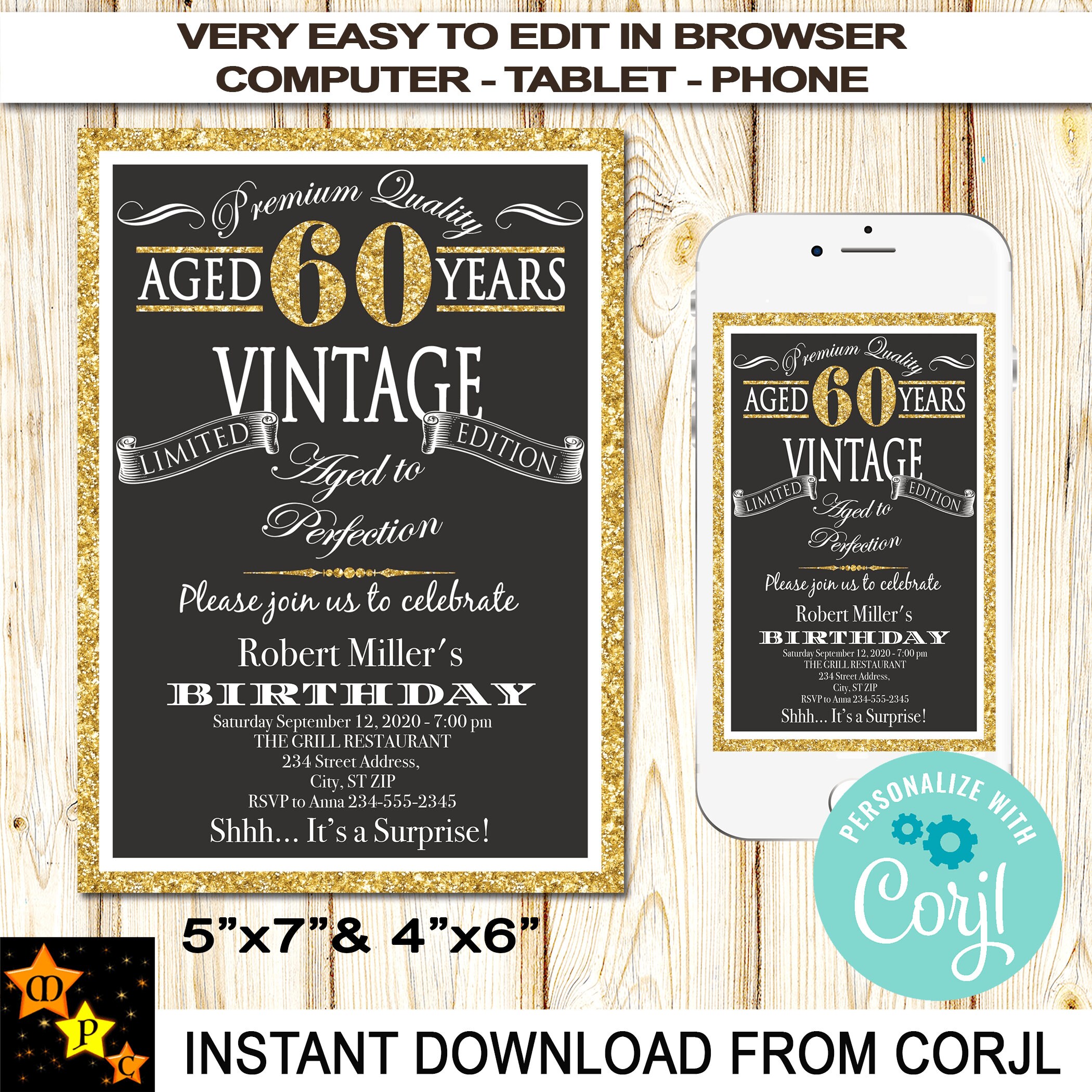 60th Birthday Cupcake Toppers, Aged to Perfection, Vintage, Favor Tags ...