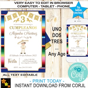 Charro Birthday Birthday Invitation, Any Age, Sarape, Toddler Charro, Instant Download from Corjl, Edit in Corjl,  5x7, Any Language