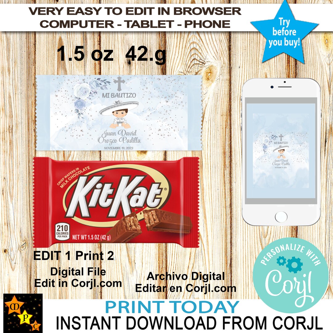 Baptism Kit Kat Label 1.5 Oz 42 Grs Mexican Theme Baby - Etsy