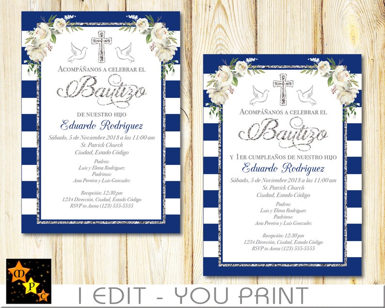 Spanish Baptism And 1st Birthday All Ages Invitation Boy Etsy