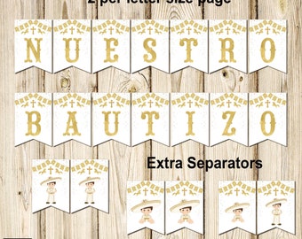 Nuestro Bautizo, Spanish Baptism Banner, Mi Bautizo, Printable, Gold Baby Charro 5.2" x 7.5" each, Instant Download, Printable, DIY