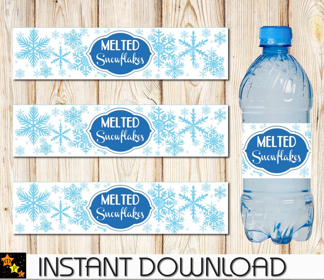 Melted Snowflakes, Water Bottle Label, Printable, Christmas Water ...