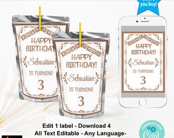 Birthday Juice Pouch Talavera Barro Editable in Corjl Printable Any Age