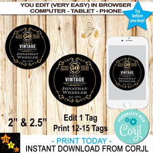 完璧に熟成されたギフトタグ、編集可能な誕生日タグ（デジタルダウンロード）