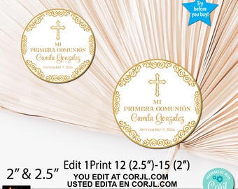 First Communion Favor Tags, Gold, Editable, Printable (Digital Download) Any Language