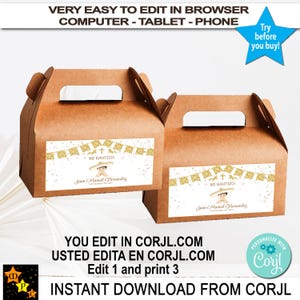 Baptism Gift Box Labels Mexican Theme, Charro, Boy, Gold, Gable Candy Box, Printable, 6&quot; x 3.5&quot;, Edit and Download at Corjl