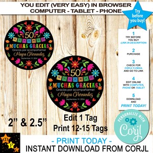 Spanish Mexican Flowers Round Tags, Thank You, Mexican Theme, 2 &amp; 2.5 ...