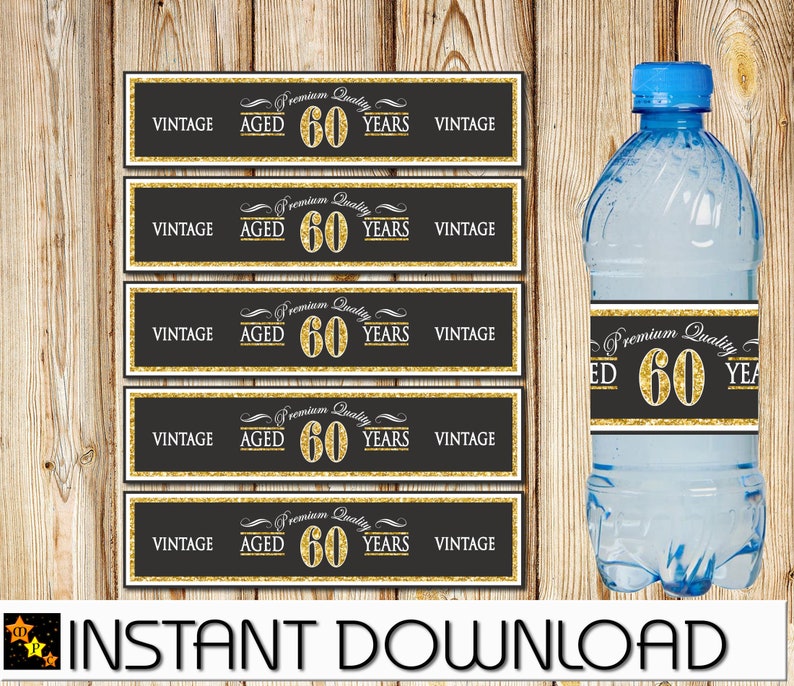 60th birthday water bottle labels aged to perfection etsy