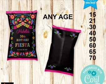Mexican Flowers Fiesta Chip Bag, Bright Colors, Any Age, Instant Download from Corjl,Printable, Edit with Corjl