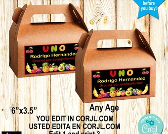 Spanish Dancing Fruit Birthday Candy Box Labels, Hey Bear (Edit and Download at Corjl)