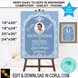Mexican Cielito Lindo Blue Photo Welcome Sign, Talavera, Editable, Printable, Edit and Download in Corjl, 4 sizes, Printable