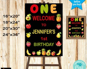 Dancing Fruit Welcome, ONE, Hey Bear (Editable in Corjl) 4 Sizes