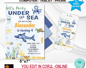 Under The Sea Invitation, 5x7 (Instant Download Editable Printable)