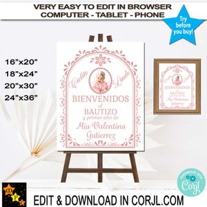 Mexican Cielito Lindo Dusty Rose Photo Welcome Sign, Talavera, Editable, Printable, Edit and Download in Corjl, 4 sizes