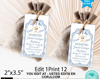 Baptism Gift Tags: Cielito Lindo Charrito, Mexican Theme (Editable Printable Corjl Template 2"x3.5")