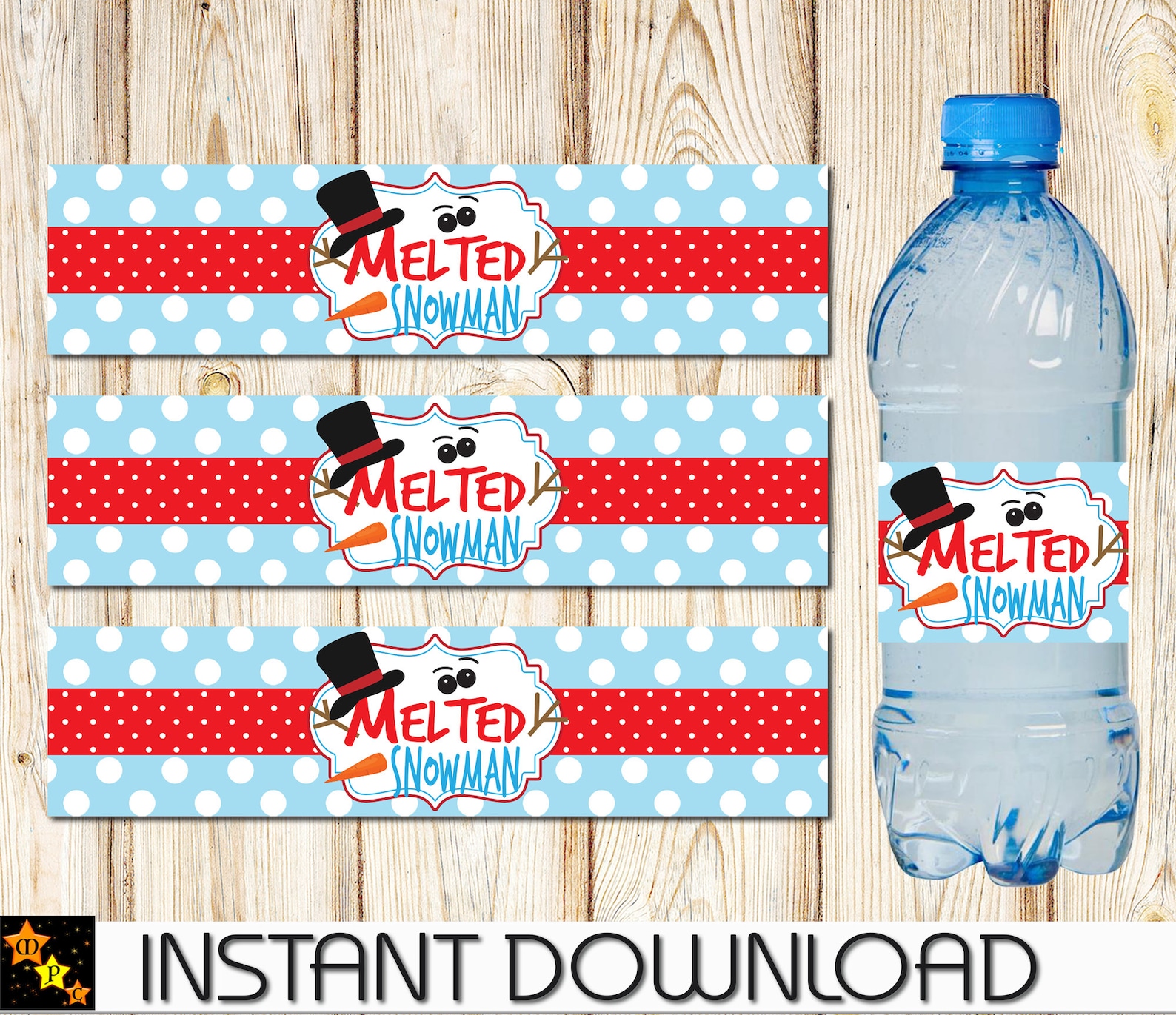 Printable Melted Snowman Water Bottle Label Christmas Water - Etsy