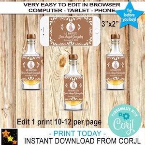 Etiketten voor mini-drankflesjes doop, Barro-thema, bewerkbaar, afdrukbaar, bewerken en downloaden in Corjl, NP2 3&quot;x2&quot;