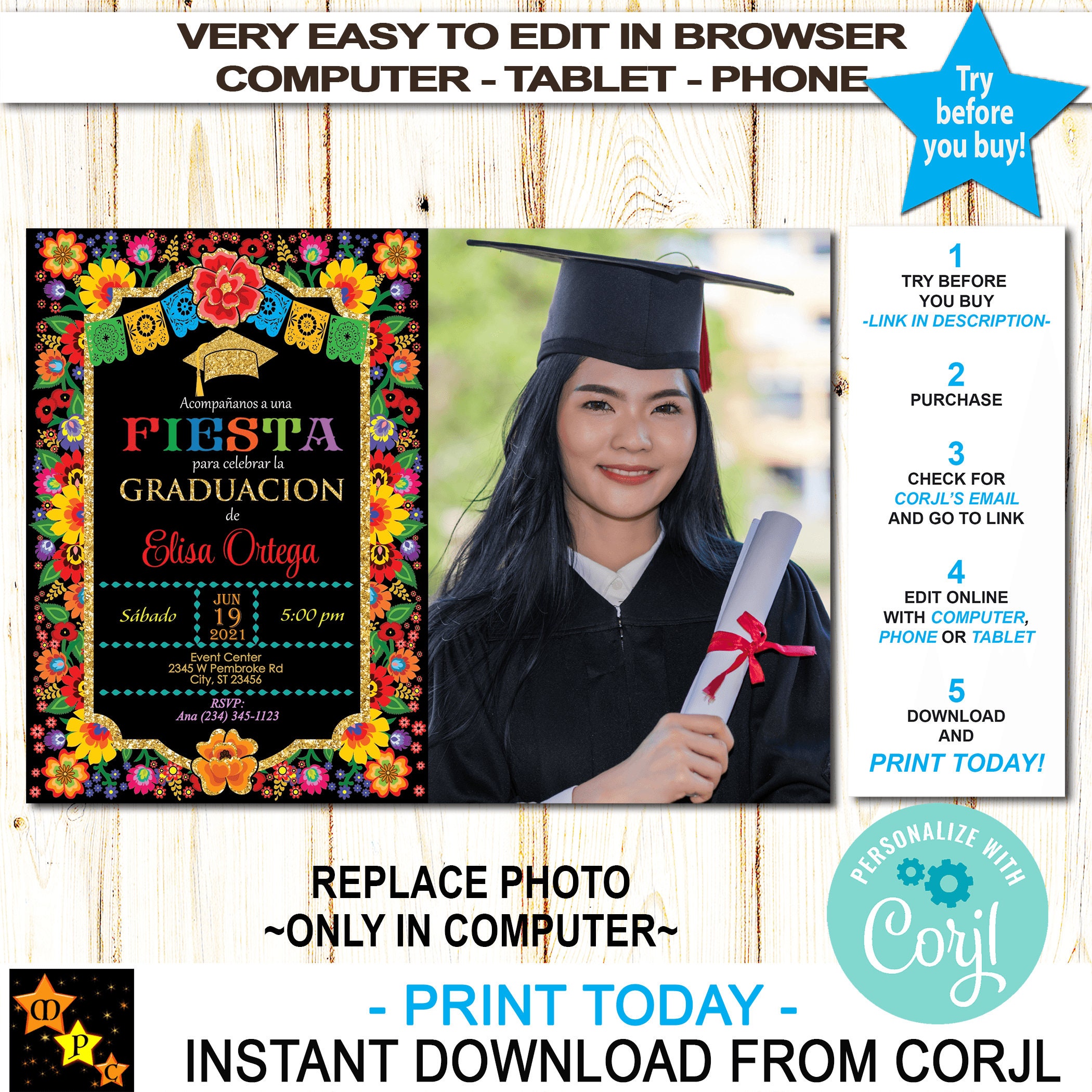 Spanish Mexican Fiesta Graduation Photo Invitation Add your Etsy
