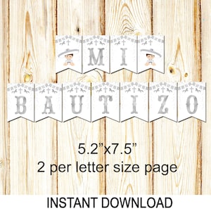 Spaanse doopbanner, Mi Bautizo, afdrukbaar, zilveren Baby Charro 5,2 x 7,5 inch elk, direct downloaden, afdrukbaar, doe-het-zelf