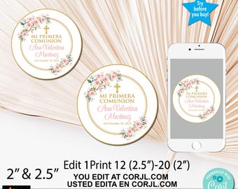 First Communion Tags, Cherry Blossoms, Editable Template (Digital Download)