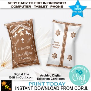 Mi Bautizo-doopchipzakje Mexicaans barro-thema, talavera-stijl, charrito, bewerken en downloaden in Corjl