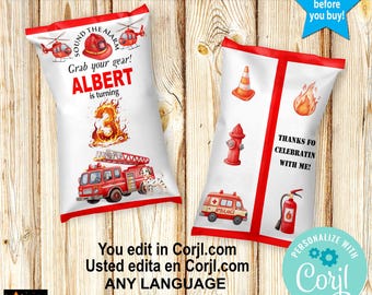 First Responder Chip Bag Label, 3rd Birthday, Birthday Party, Editable Template (Instant Download Corjl)