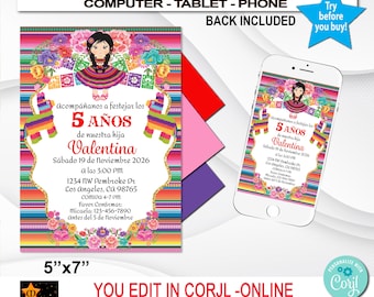 Mexican Birthday Invitation Girl, Corjl Template (Digital Download)