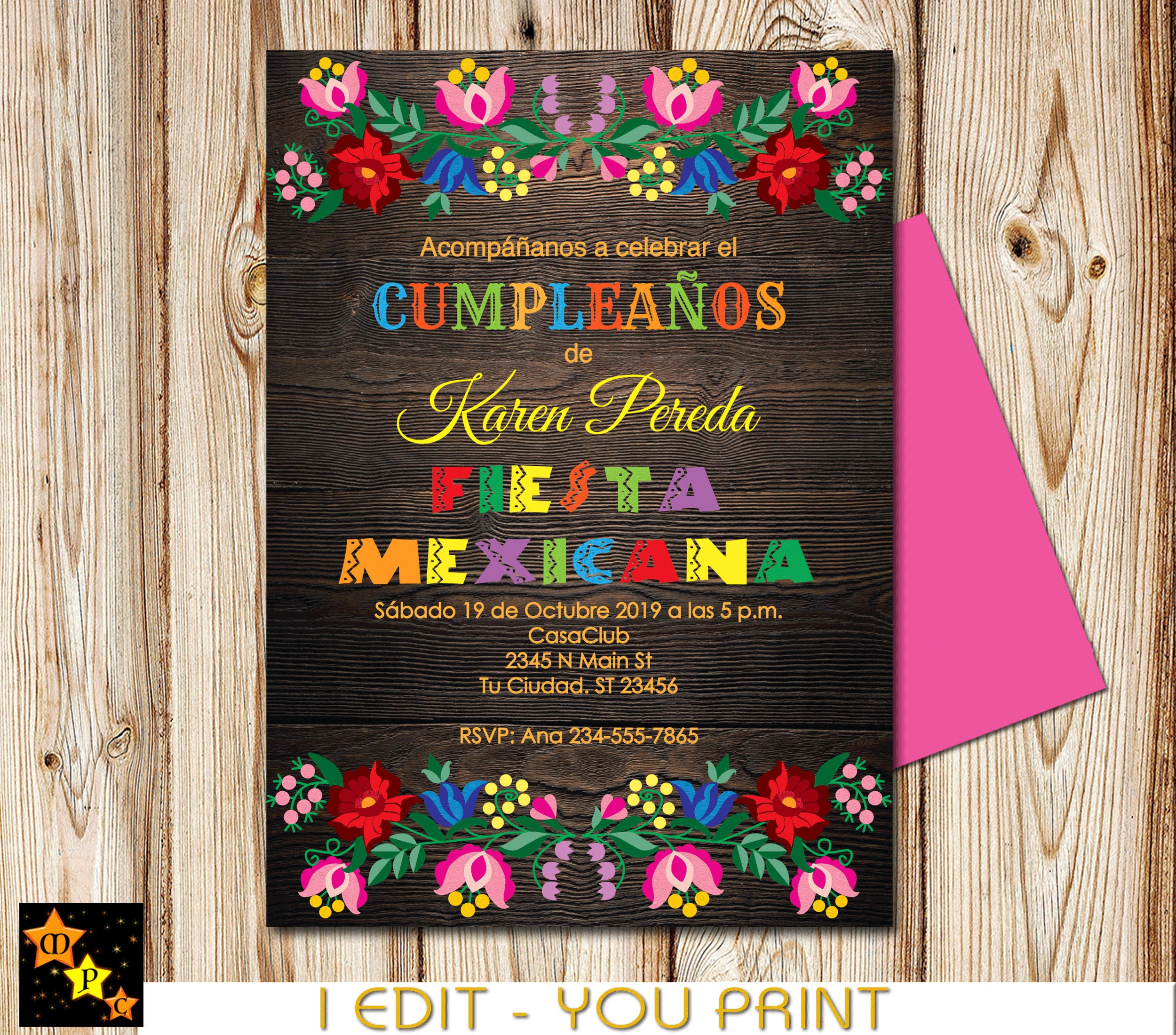 Spanish Fiesta Mexicana Birthday Invitation No Age Mexican Etsy