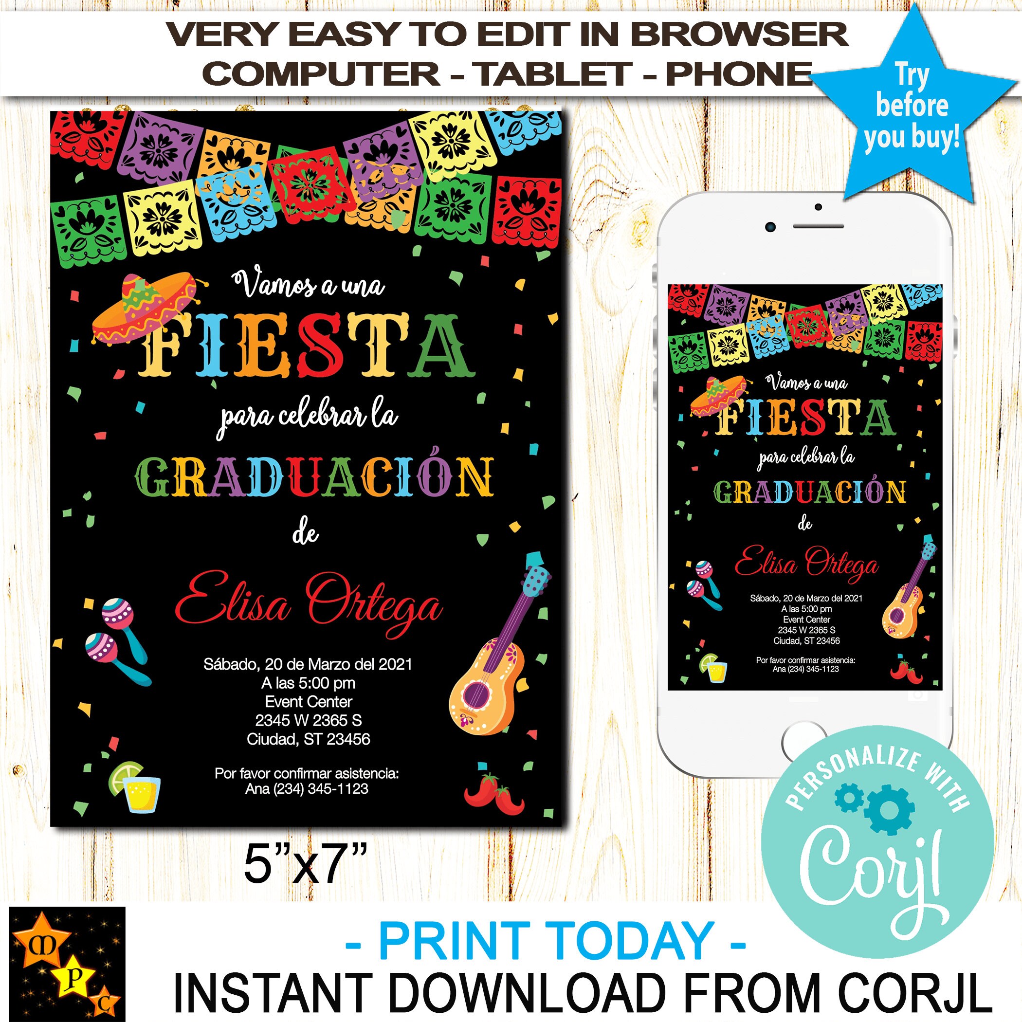 Spanish Graduation Invitation Mexican Flowers Mexican Fiesta Etsy