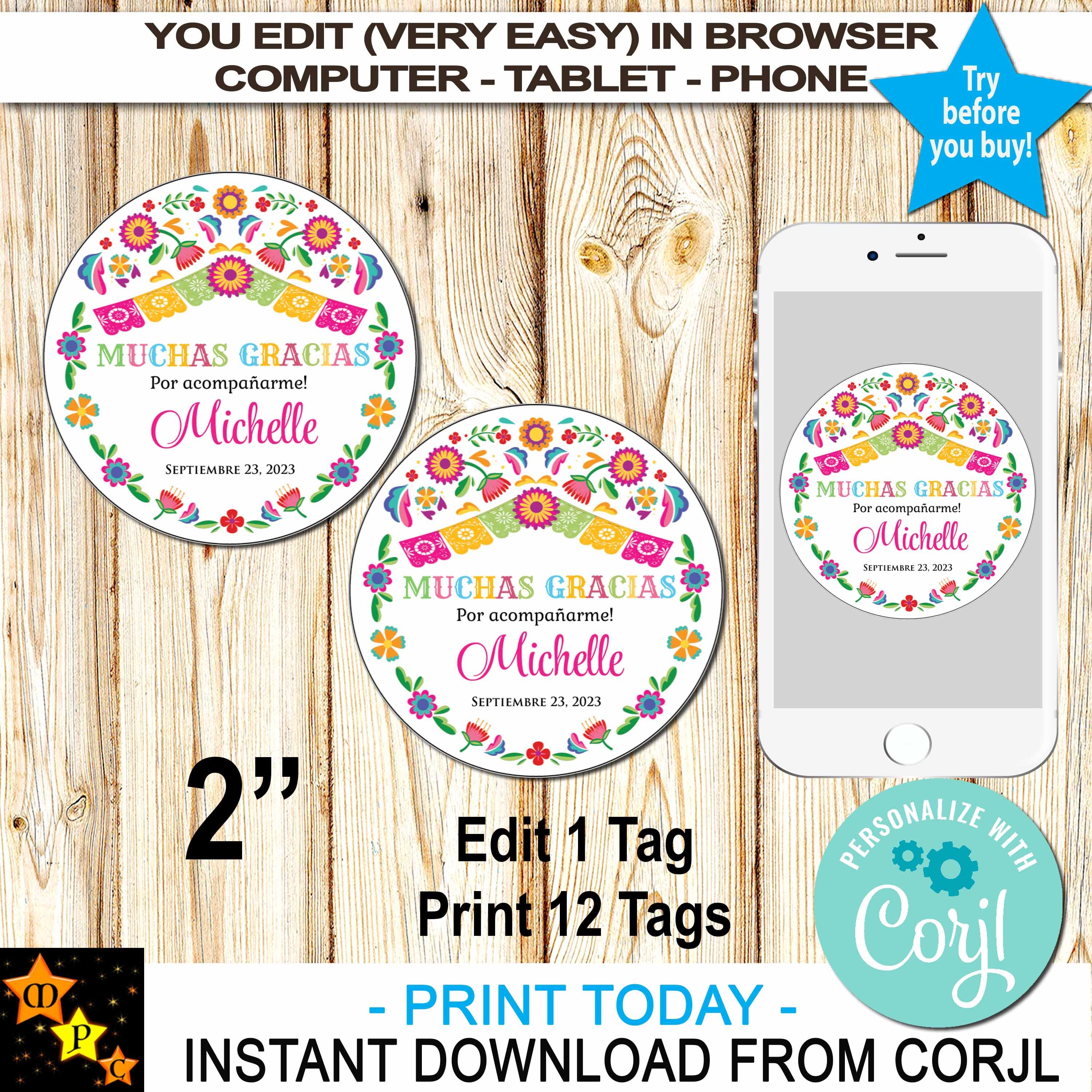 Etiquetas de agradecimiento para fiesta mexicana, recuerdo floral, 2  pulgadas (descarga instantánea) - Etsy México, image size:3000x3000