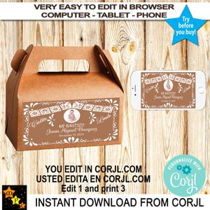 Labels doopgeschenkdoos Mexicaans thema, Barro, Mexicaans thema, afdrukbaar, geveldoos, 6 x 3,5 inch, bewerken en downloaden in Corjl