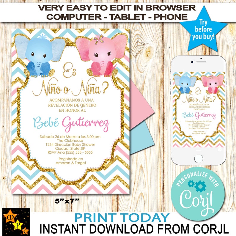 Spanish Gender Reveal Party Invitation Boy or Girl He or Etsy